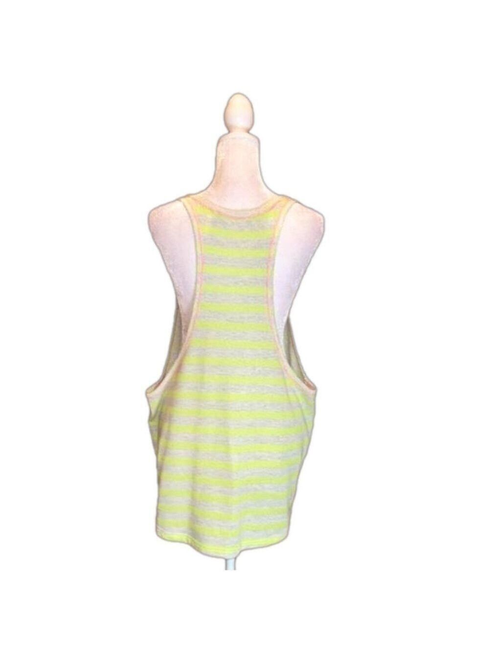 LUSH Neon Yellow & Gray Striped Sweatshirt-like Tank Top w/ Pink Trim, Size M - Picture 5 of 8